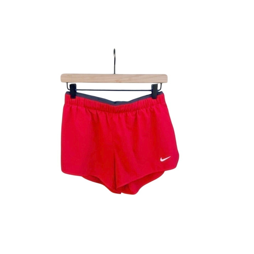 Nike Running Shorts Women's Red‎ sz S with gray wasteband and drawstring.